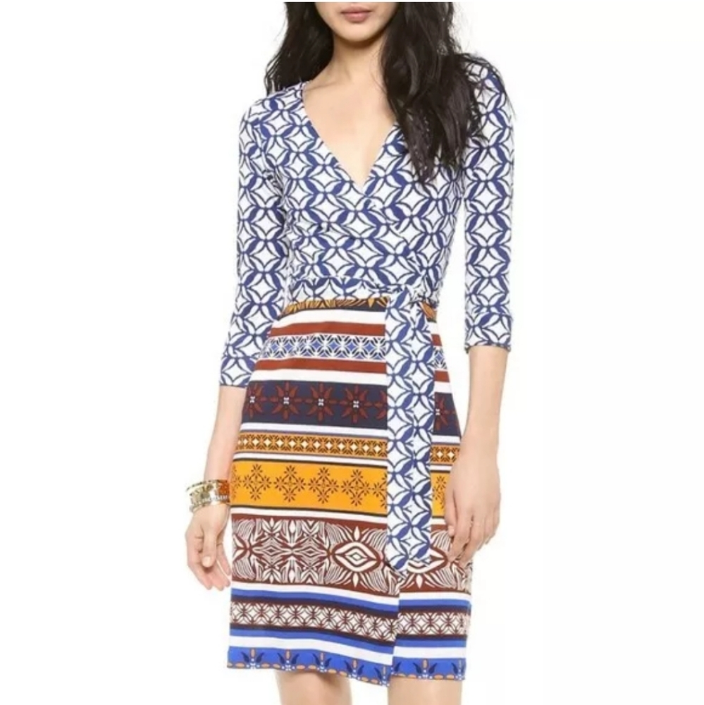 Diane Von Furstenberg Desert Band Wrap Silk Dress.